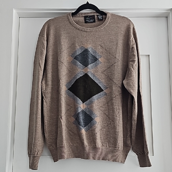 Greg Norman Collection Other - Greg Norman Collection Beige Argyle Crewneck Sweater 100% Merino Wool